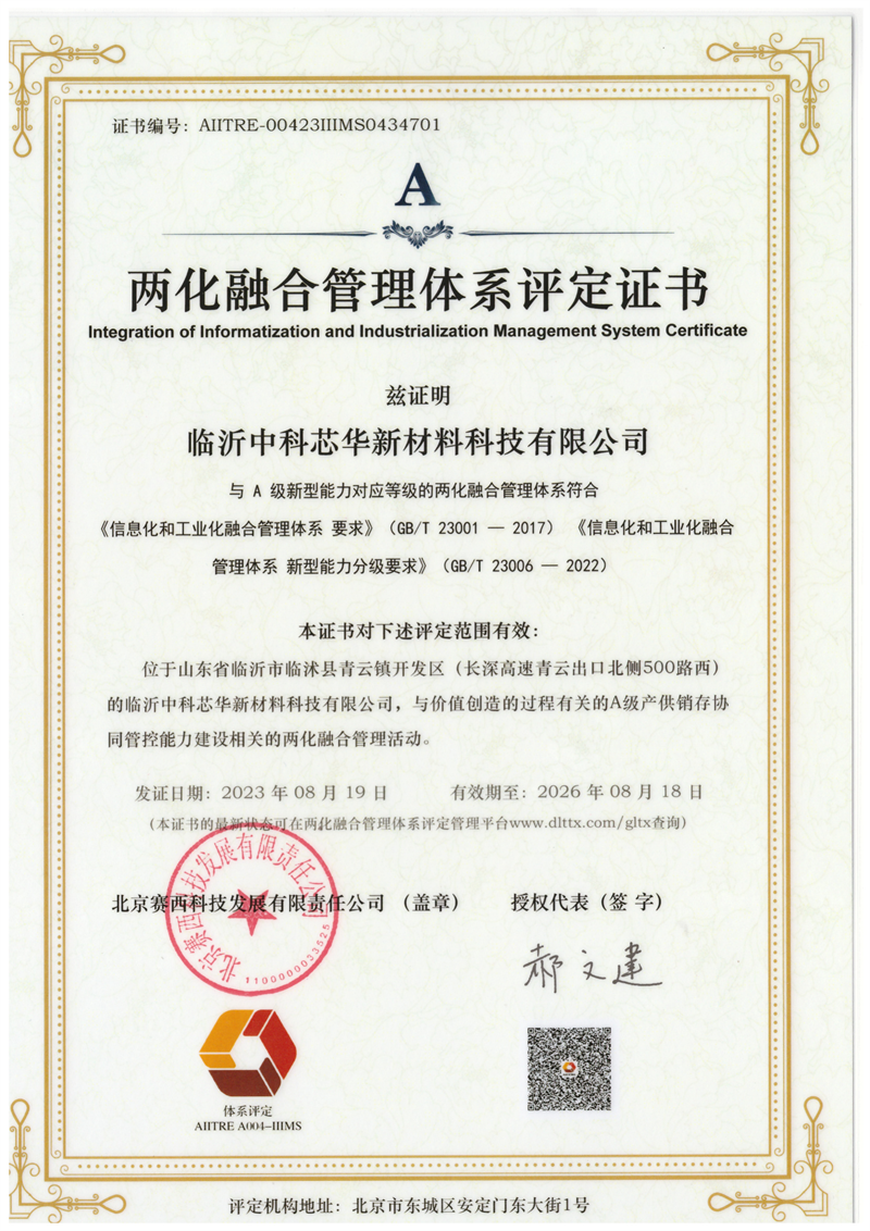 两化融合管理体系评定证书